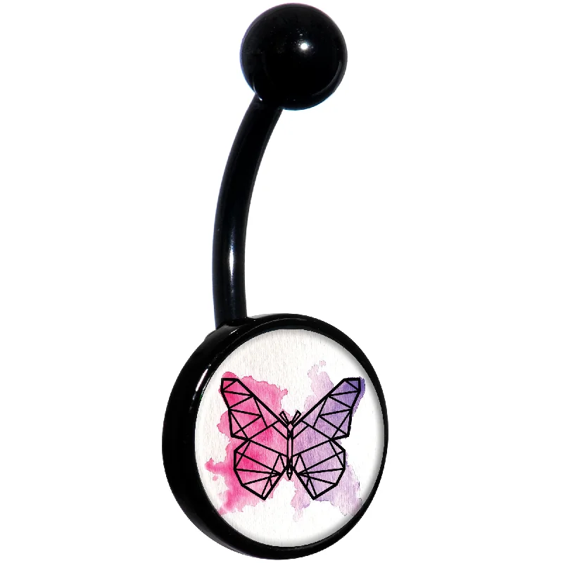 Comfortable Belly Rings with Sleek Finish -Watercolor Geometric Butterfly Black Belly Ring Comfortable Belly Rings with Sleek Finish -Watercolor Geometric Butterfly Black Belly Ring