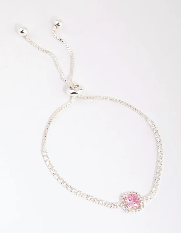 Simple Yet Elegant Bangles for Women-Silver Cubic Zirconia Square Halo Toggle Bracelet