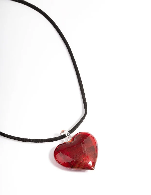 Shop Classic Women's  Necklaces & Pendants with a Modern Twist-Large Red Puffy Heart Suede Cord Necklace