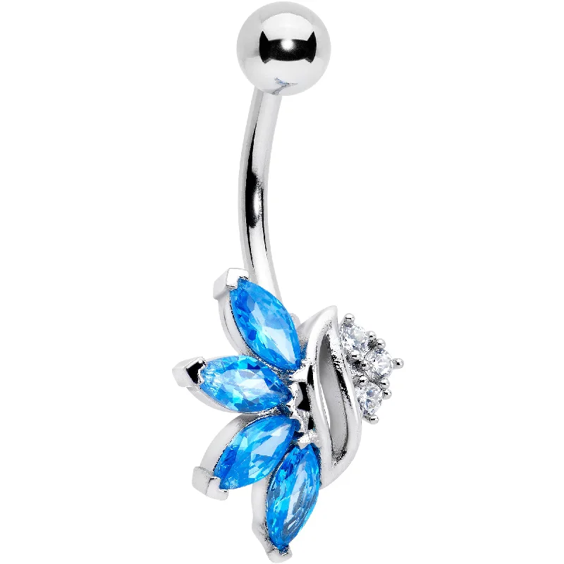 Belly Rings with Classic Design for Timeless Appeal -Blue CZ Gem Swirl Fan Belly Ring Belly Rings with Classic Design for Timeless Appeal -Blue CZ Gem Swirl Fan Belly Ring
