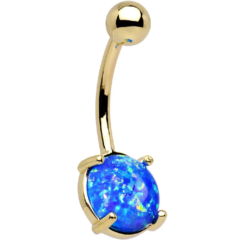 Simple Belly Rings for Clean and Elegant Look -Solid 14kt Yellow Gold 8mm Blue Synthetic Opal Belly Ring Simple Belly Rings for Clean and Elegant Look -Solid 14kt Yellow Gold 8mm Blue Synthetic Opal Belly Ring