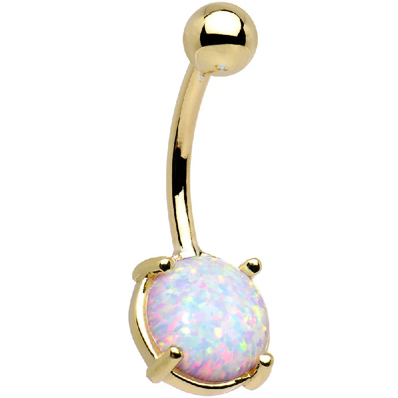 Elegant Belly Rings with Luxurious Appeal -Solid 14kt Yellow Gold 8mm Synthetic Opal Belly Ring Elegant Belly Rings with Luxurious Appeal -Solid 14kt Yellow Gold 8mm Synthetic Opal Belly Ring