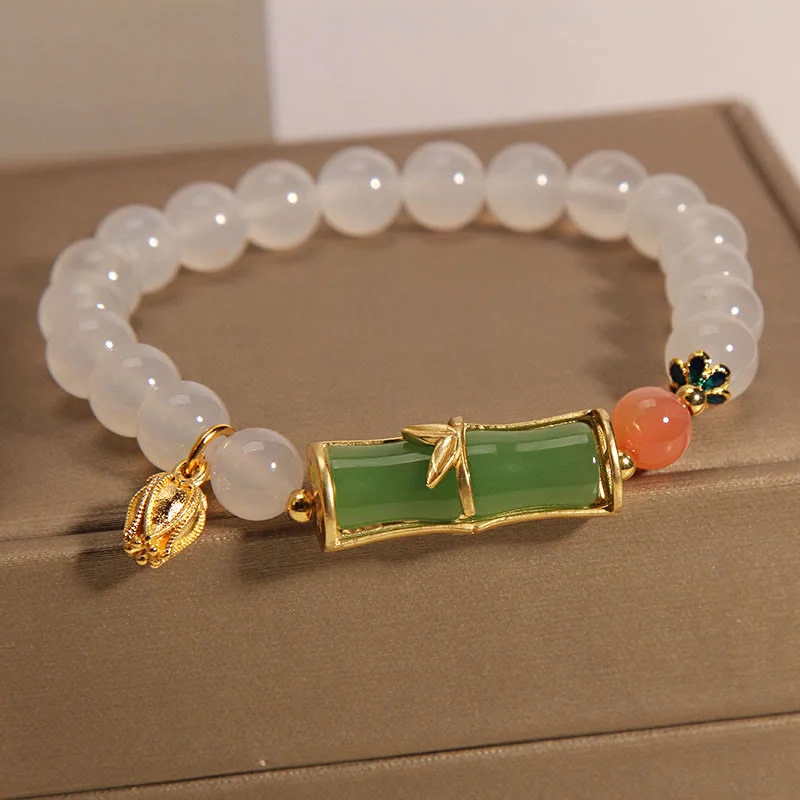 Luxury Crystal Bangles for Women-Buddha Stones Natural White Agate Jadeite Bamboo Beads Positivity Bracelet Luxury Crystal Bangles for Women-Buddha Stones Natural White Agate Jadeite Bamboo Beads Positivity Bracelet