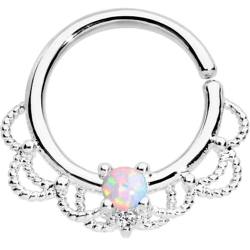 Eye-Catching Nose Rings for Bold Looks -16 Gauge 5/16 White Faux Opal Platinum Plated Seamless Circular Ring Eye-Catching Nose Rings for Bold Looks -16 Gauge 5/16 White Faux Opal Platinum Plated Seamless Circular Ring