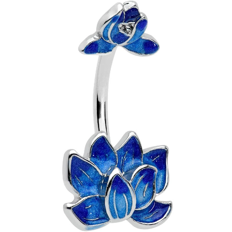 Trendy Belly Rings for Bold Style -Double Blue Lotus Double Mount Belly Ring