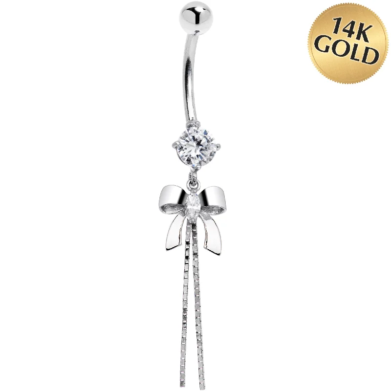 Stylish Belly Rings with Elegant Touches -16 Gauge Solid 14kt White Gold Cubic Zirconia Bow Belly Ring Stylish Belly Rings with Elegant Touches -16 Gauge Solid 14kt White Gold Cubic Zirconia Bow Belly Ring