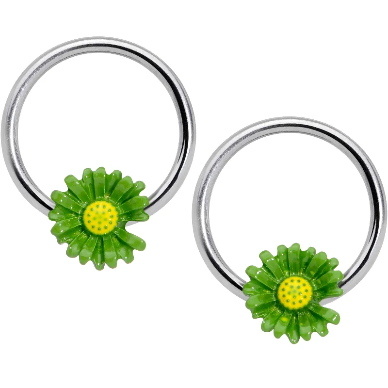 Comfortable and Elegant Lip Rings for Women14 Gauge 1/2 Green Daisy BCR Captive Nipple Ring Set Comfortable and Elegant Lip Rings for Women14 Gauge 1/2 Green Daisy BCR Captive Nipple Ring Set