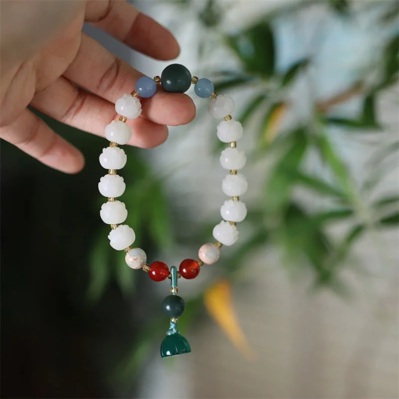 Sterling Silver Bangle Sets for Women-Buddha Stones Bodhi Seed Lotus Bead Carved Peace Harmony Bracelet Sterling Silver Bangle Sets for Women-Buddha Stones Bodhi Seed Lotus Bead Carved Peace Harmony Bracelet