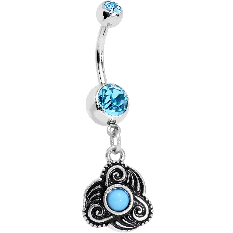 Comfortable Belly Rings with Unique Detailing -Aqua Gem Southwestern Flowering Twist Dangle Belly Ring Comfortable Belly Rings with Unique Detailing -Aqua Gem Southwestern Flowering Twist Dangle Belly Ring