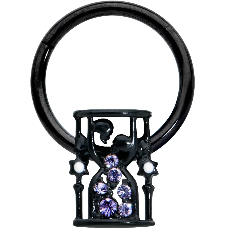 Women's Earrings – Elegant Designs for Every Personality--16 Gauge 3/8 Purple Gem Black Gothic Hourglass Hinged Segment Ring
