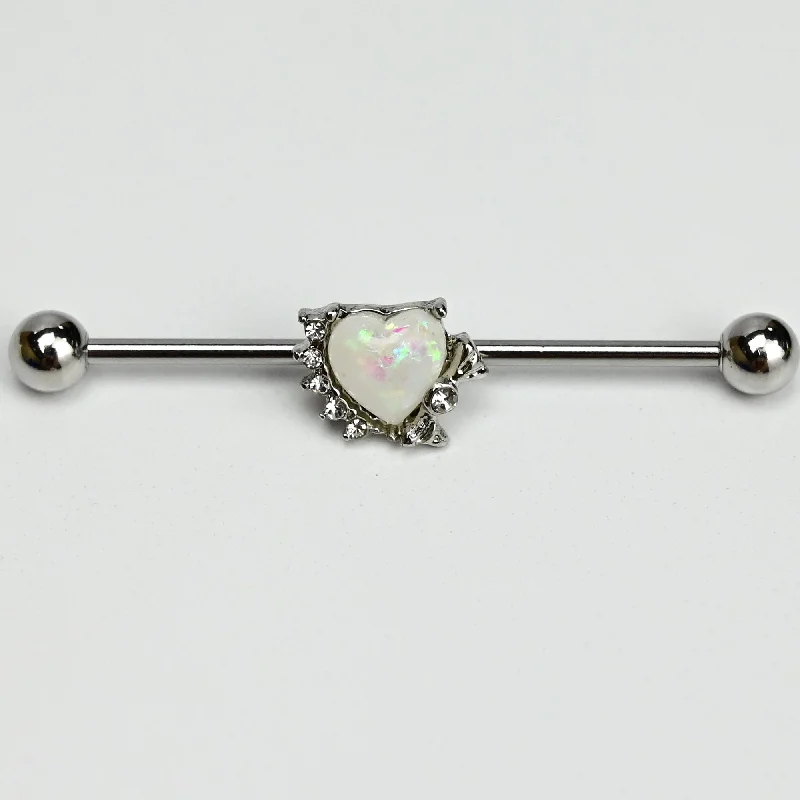 Women's Earrings – Elegant Designs for Every Personality--14 Gauge White Faux Opal Sunny Heart Industrial Barbell 38mm Women's Earrings – Elegant Designs for Every Personality--14 Gauge White Faux Opal Sunny Heart Industrial Barbell 38mm