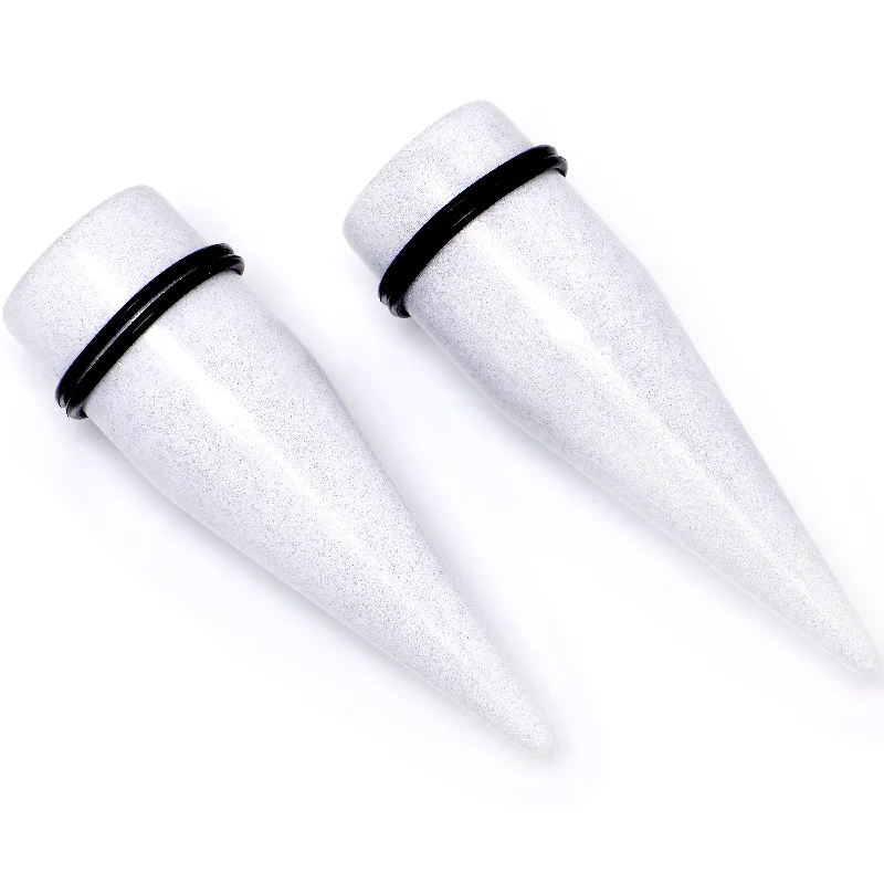 Women's Earrings – Elegant Designs for Every Personality--White Shimmer Acrylic Straight Taper Set 6mm to 20mm Sizes Women's Earrings – Elegant Designs for Every Personality--White Shimmer Acrylic Straight Taper Set 6mm to 20mm Sizes