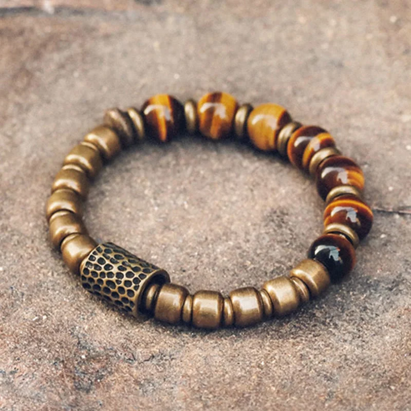 Large Crystal Bangles for Women-Buddha Stones Tiger Eye Stone Copper Protection Bracelet