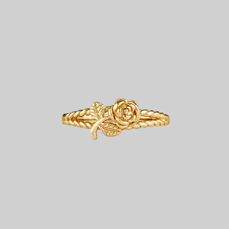 Chic Women's Rings for Fashion-Forward Looks-DEAREST. Rose Stem Twisted Ring - Gold
