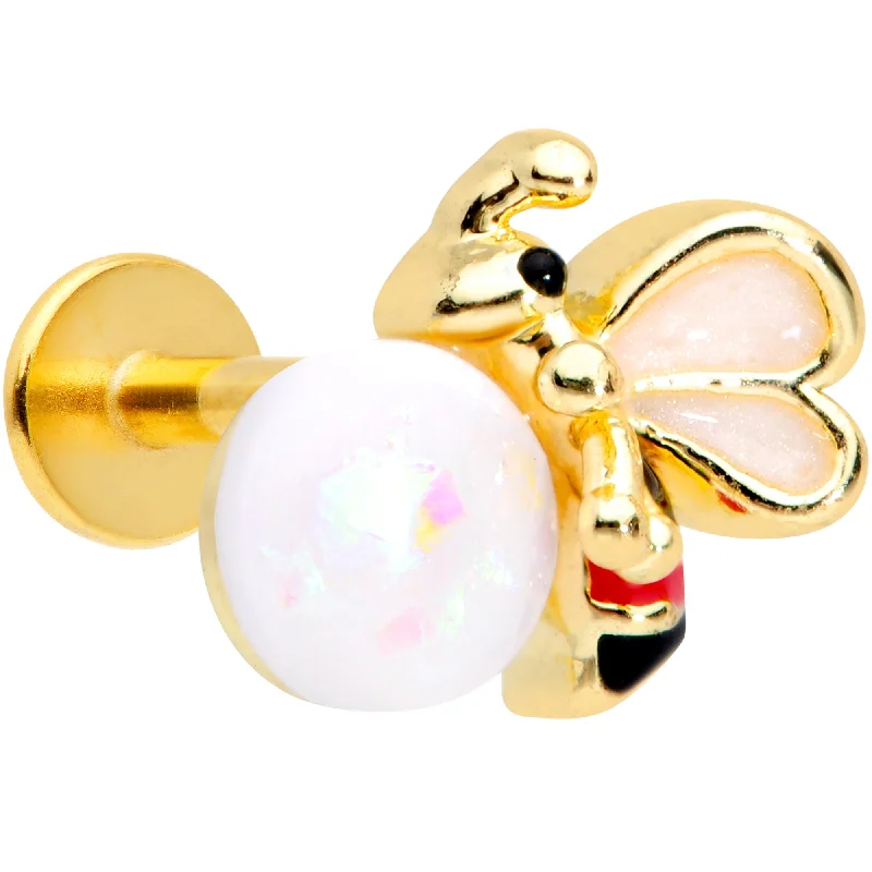 Unique Lip Rings for Bold Fashion16 Gauge 5/16 White Faux Opal Gold Tone Insect Labret Monroe Tragus