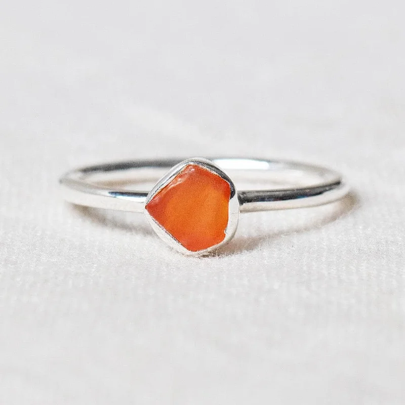 Chic Women's Rings for Fashion-Forward Looks-Carnelian Raw Freeform Silver Ring