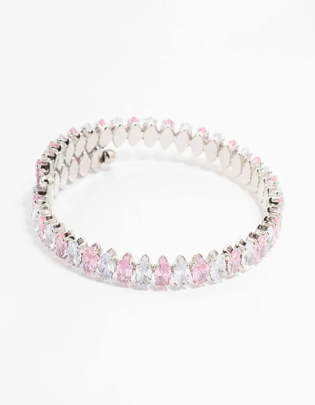 Unique Gemstone Bangles for Women-Silver Cubic Zirconia Wrapped Pink Bracelet