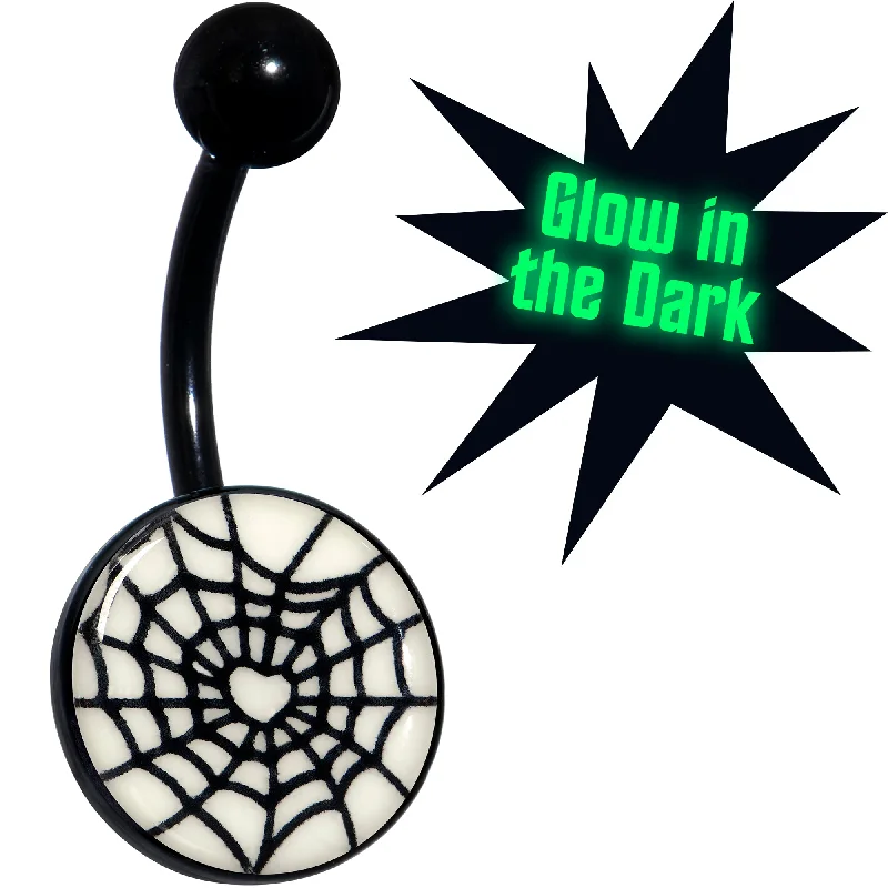 Comfortable Belly Rings for Sleek Looks -Black Glow in the Dark Heart Spider Web Belly Ring Comfortable Belly Rings for Sleek Looks -Black Glow in the Dark Heart Spider Web Belly Ring