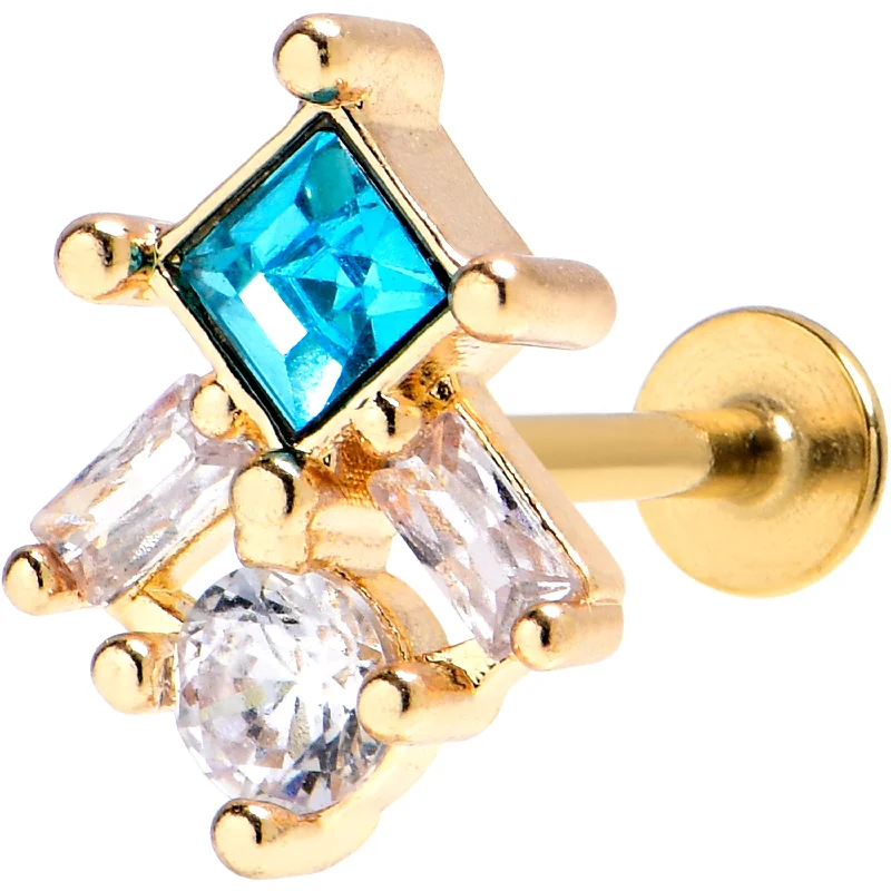 Lip Rings for Fashion Enthusiasts16 Gauge 5/16 Blue CZ Gem Gold Tone Rhombus Riot Labret Monroe Tragus