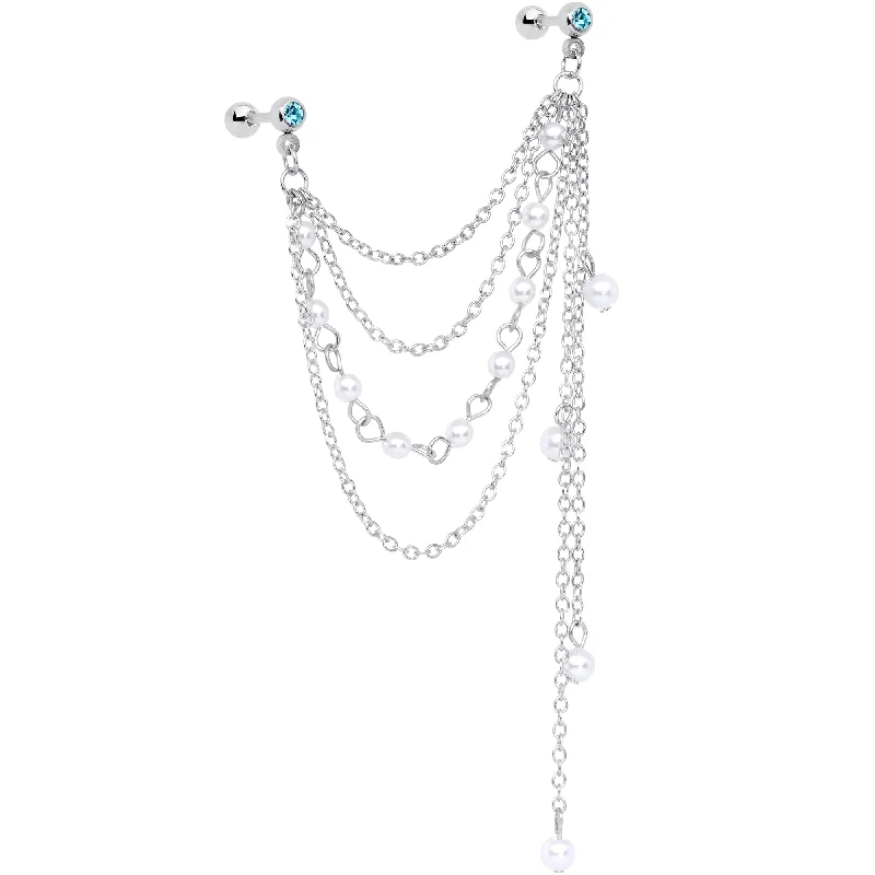 Women's Earrings – Elegant Designs for Every Personality--16 Gauge 1/4 Aqua Gem Multiple Dangle Cartilage Chain Earring