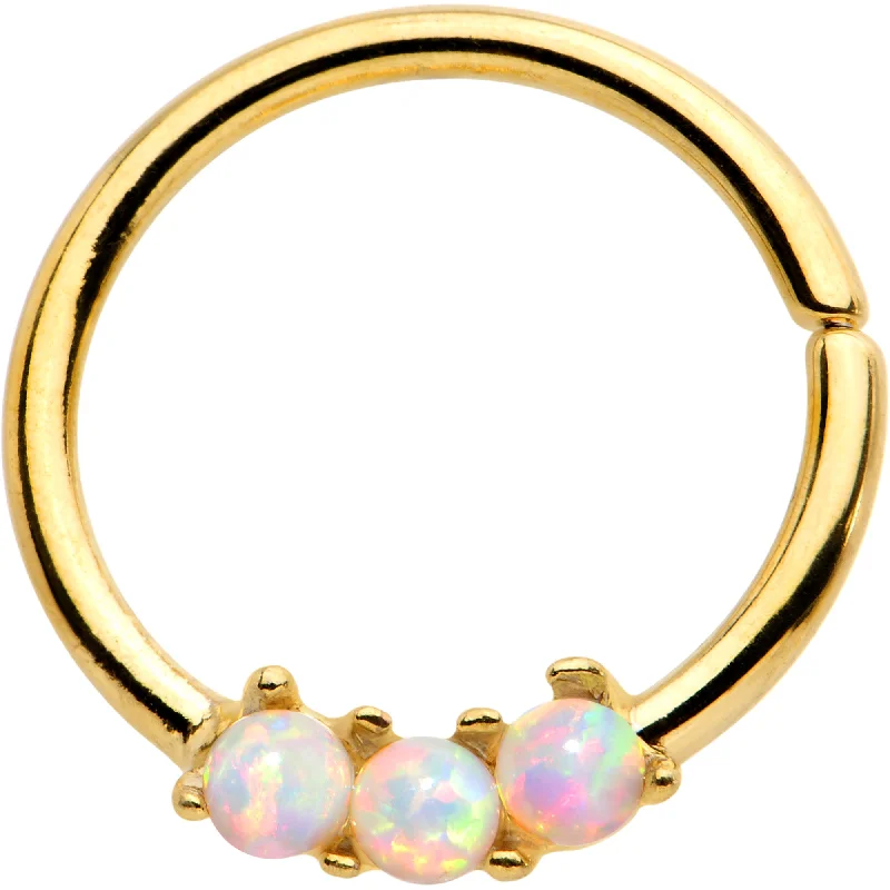Comfortable and Elegant Nose Rings for All -White Synthetic Opal Trio Gold IP Annealed Seamless Circular Ring Comfortable and Elegant Nose Rings for All -White Synthetic Opal Trio Gold IP Annealed Seamless Circular Ring
