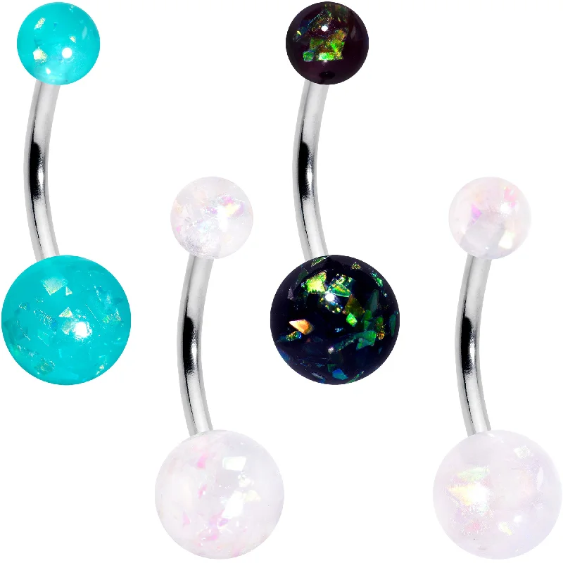 Unique Belly Rings for Creative Fashion -White Aurora Green Black Faux Opal Pack Belly Ring Set of 4 Unique Belly Rings for Creative Fashion -White Aurora Green Black Faux Opal Pack Belly Ring Set of 4