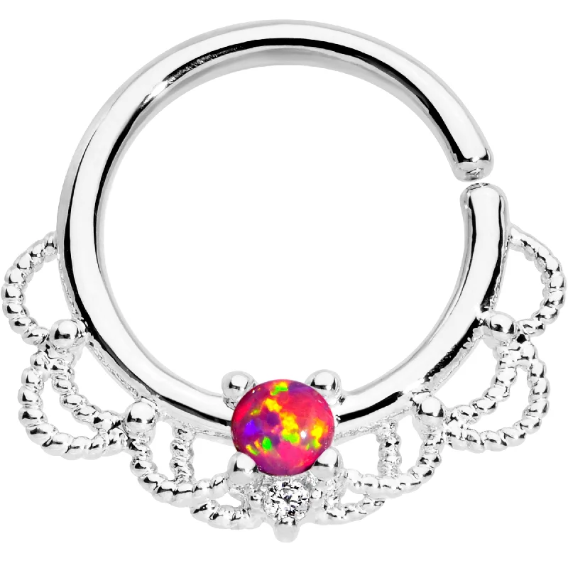 Chic Nose Rings with Unique Design -16 Gauge 5/16 Red Faux Opal Platinum Plated Seamless Circular Ring Chic Nose Rings with Unique Design -16 Gauge 5/16 Red Faux Opal Platinum Plated Seamless Circular Ring