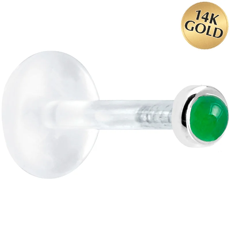 Women's Earrings – Elegant Designs for Every Personality--16 Gauge 5/16 Solid 14KT White Gold 2mm Genuine Jade Bioplast Tragus Earring Stud