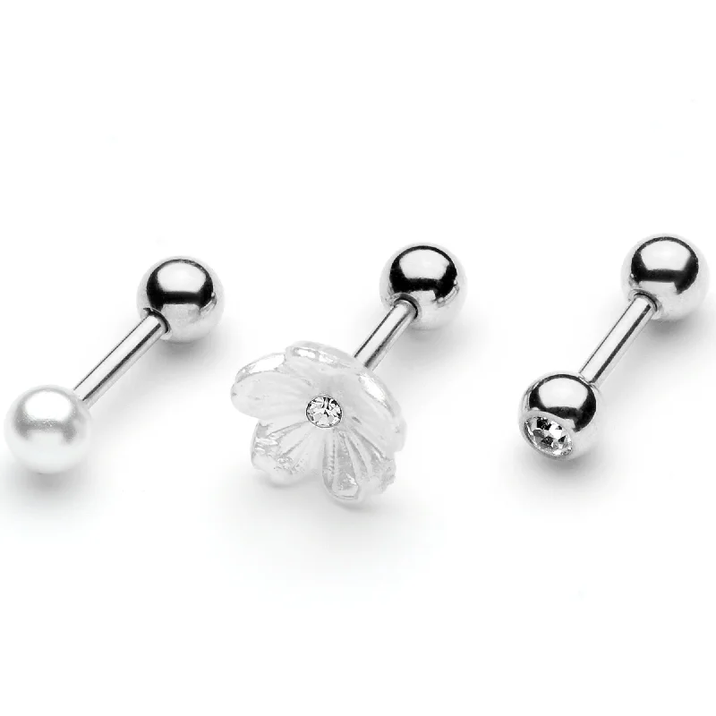 Women's Earrings – Elegant Designs for Every Personality--16 Gauge 1/4 Clear Gem Flower Cartilage Tragus Set of 3