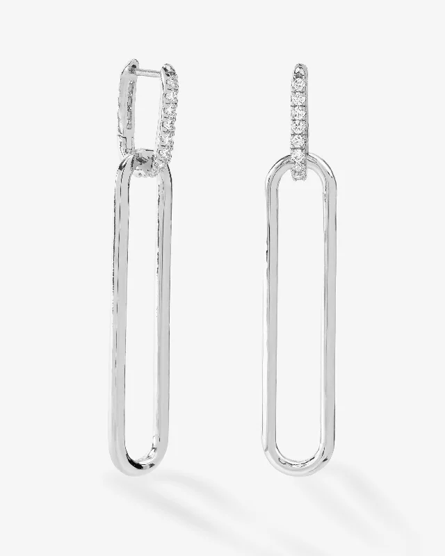 Women's Earrings – Elegant Designs for Every Personality--Mama Carrie Chain Convertible Huggies - Silver|White Diamondettes Women's Earrings – Elegant Designs for Every Personality--Mama Carrie Chain Convertible Huggies - Silver|White Diamondettes