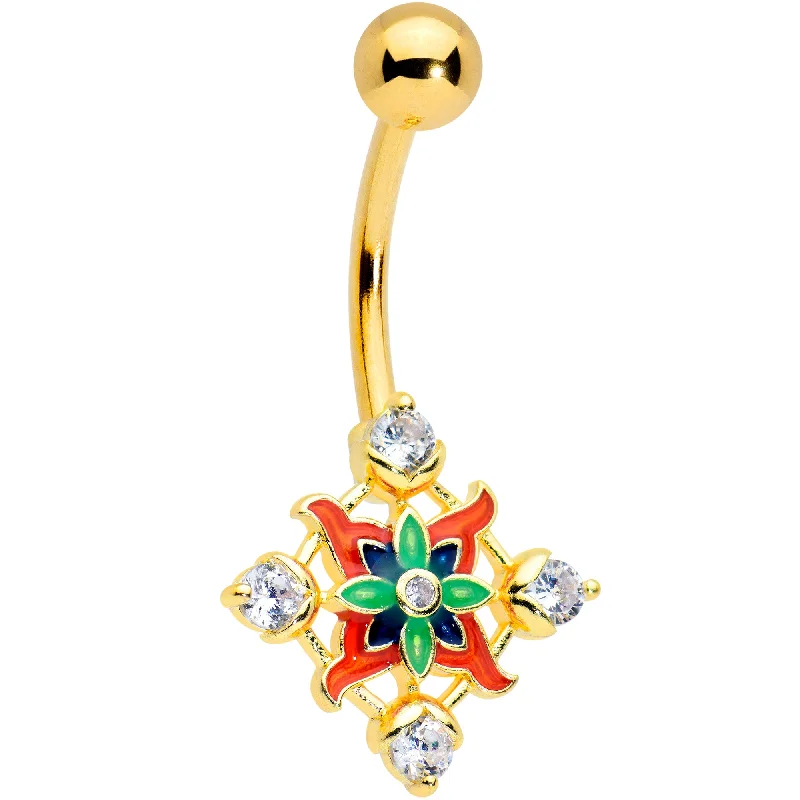Beautiful Belly Rings for Fashionable Women -Clear CZ Gem Gold Tone Color Crest Belly Ring Beautiful Belly Rings for Fashionable Women -Clear CZ Gem Gold Tone Color Crest Belly Ring