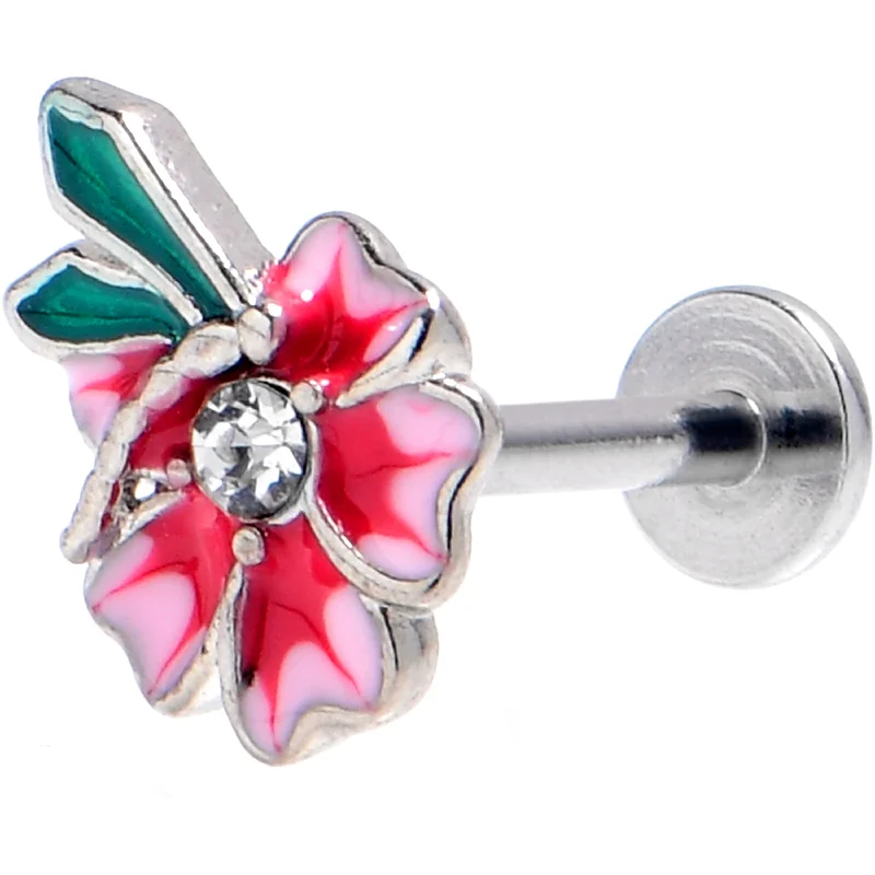 Trendy Lip Rings for Everyday Wear16 Gauge 5/16 Clear Gem Faerie Flower Pink Labret Monroe Tragus