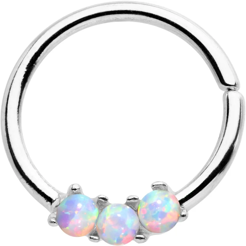 Nose Rings for Evening Wear -16 Gauge White Synthetic Opal Trio Annealed Seamless Circular Ring Nose Rings for Evening Wear -16 Gauge White Synthetic Opal Trio Annealed Seamless Circular Ring