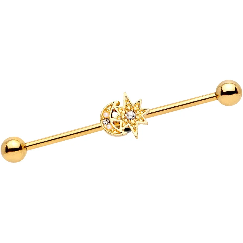 Women's Earrings – Elegant Designs for Every Personality--14 Gauge Clear Gem Gold Tone Holiday Star Industrial Barbell 38mm