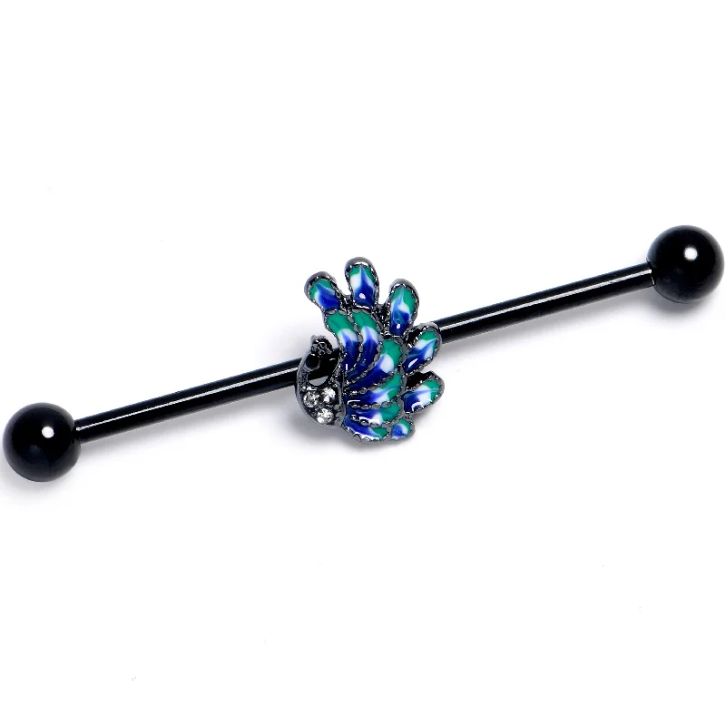Women's Earrings – Elegant Designs for Every Personality--14 Gauge Clear Gem Black Peacock Green Industrial Barbell 38mm Women's Earrings – Elegant Designs for Every Personality--14 Gauge Clear Gem Black Peacock Green Industrial Barbell 38mm