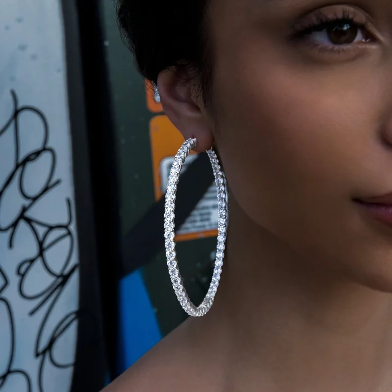 Women's Earrings – Elegant Designs for Every Personality--Eternity Hoop Earrings in White Gold- 4mm