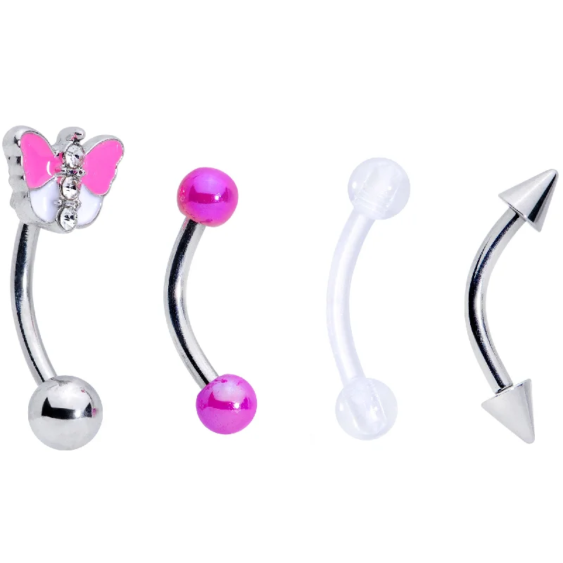 Comfortable Lip Rings for Casual Looks16 Gauge 5/16 Clear Gem Pink UV Butterfly Curved Eyebrow Ring Set of 4 Comfortable Lip Rings for Casual Looks16 Gauge 5/16 Clear Gem Pink UV Butterfly Curved Eyebrow Ring Set of 4