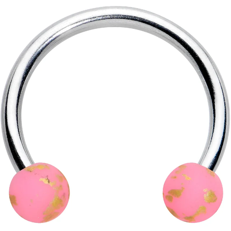Beautiful Lip Rings for Fashion-Forward Women16 Gauge 3/8 Matte Pink Splatter Ends Horseshoe Circular Barbell