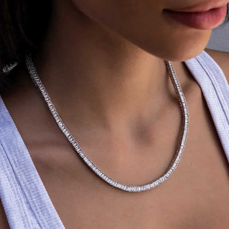 Shop Classic Women's Necklaces & Pendants with a Modern Twist-Diamond Baguette Tennis Necklace in White Gold- 3mm Shop Classic Women's Necklaces & Pendants with a Modern Twist-Diamond Baguette Tennis Necklace in White Gold- 3mm