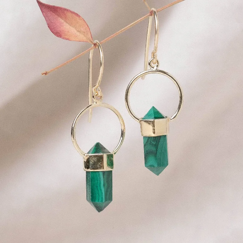 Women's Earrings – Elegant Designs for Every Personality--Genuine Malachite Crystal Point Earrings