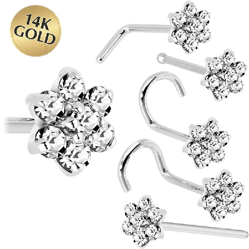 Artistic Designs for Nose Rings -Solid 14KT White Gold Clear Cubic Zirconia Flower Nose Ring Artistic Designs for Nose Rings -Solid 14KT White Gold Clear Cubic Zirconia Flower Nose Ring
