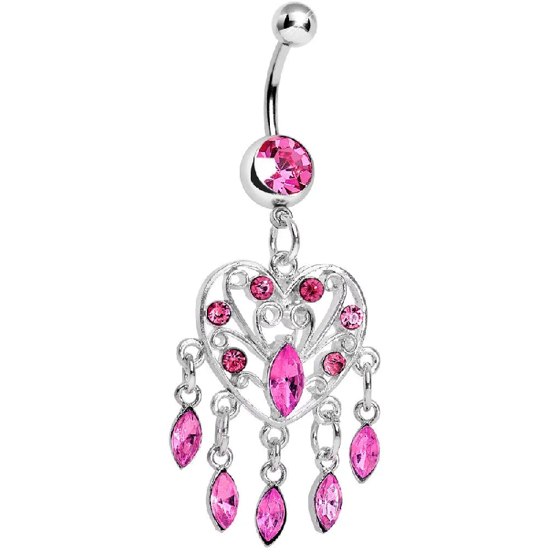 Elegant Belly Rings for Classic Fashion -Pink Gem Shimmering Teardrop Heart Dangle Belly Ring Elegant Belly Rings for Classic Fashion -Pink Gem Shimmering Teardrop Heart Dangle Belly Ring