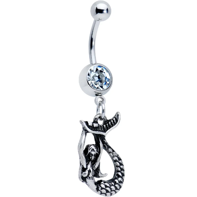 Unique Belly Rings with Personalized Touch -Clear Gem Hanging Mermaid Dangle Belly Ring Unique Belly Rings with Personalized Touch -Clear Gem Hanging Mermaid Dangle Belly Ring