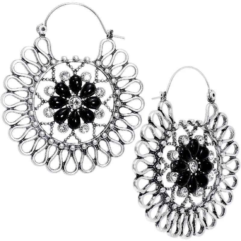 Women's Earrings – Elegant Designs for Every Personality--Clear Black Gem Twists and Flowers Tunnel Plug Earrings