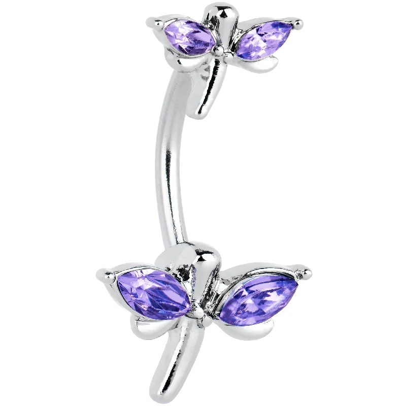 Comfortable Belly Rings for Fashionista Look -Purple Gem Simple Stylized Dragonfly Double Mount Belly Ring Comfortable Belly Rings for Fashionista Look -Purple Gem Simple Stylized Dragonfly Double Mount Belly Ring