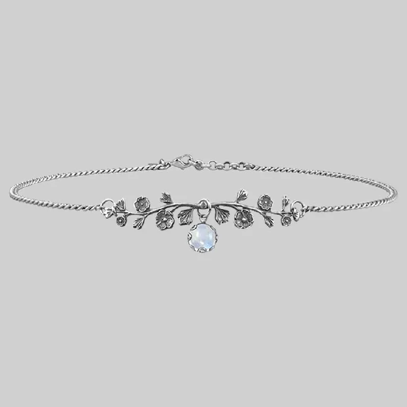 Shop Classic Women's Necklaces & Pendants with a Modern Twist-DARK BLOOM. Rainbow Moonstone Choker - Silver Shop Classic Women's Necklaces & Pendants with a Modern Twist-DARK BLOOM. Rainbow Moonstone Choker - Silver
