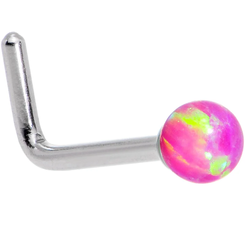 Nose Rings for Every Occasion -Pink 2.5mm Synthetic Opal Ball L-Shape Nose Ring