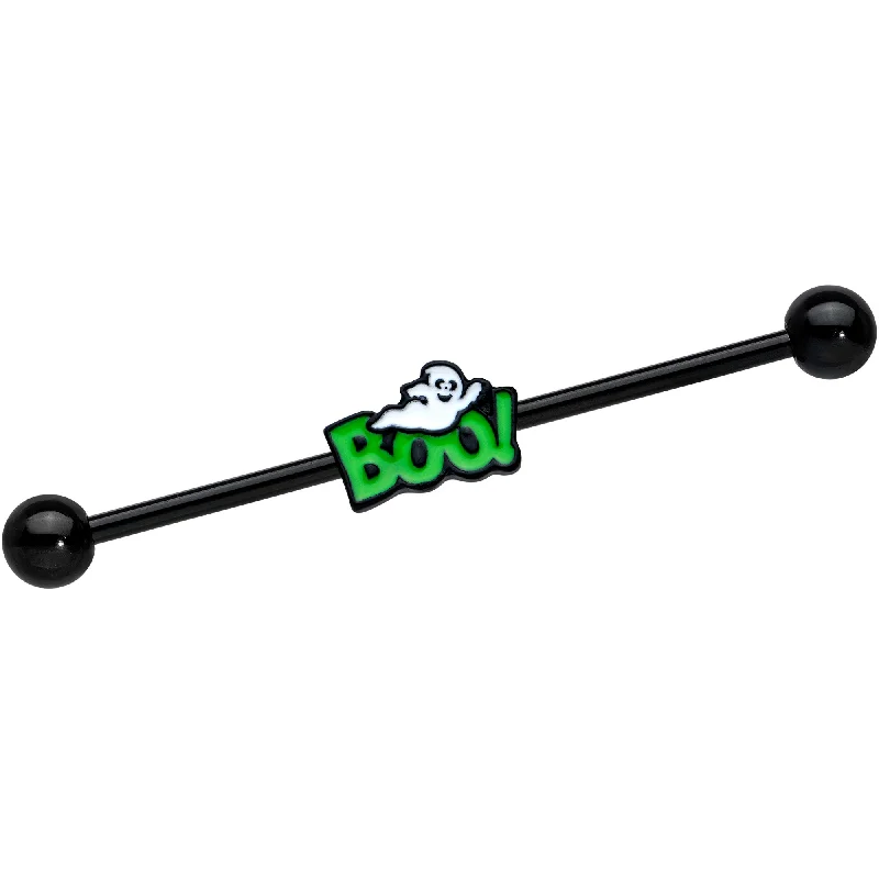 Women's Earrings – Elegant Designs for Every Personality--14 Gauge Black Green Boo Ghost Halloween Industrial Barbell 38mm