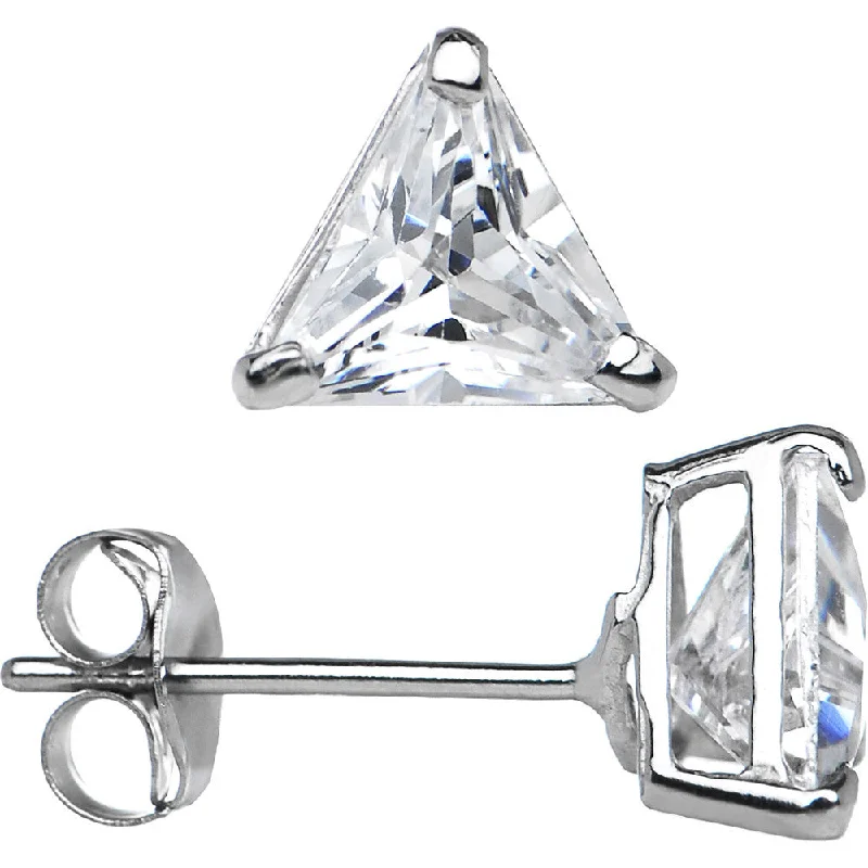 Women's Earrings – Elegant Designs for Every Personality--14kt White Gold .47ct Basket Set Triangle CZ Stud Earrings