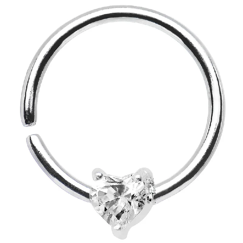 Women's Earrings – Elegant Designs for Every Personality--18 Gauge 3/8 Sterling Silver Clear CZ Heart Daith Tragus Earring